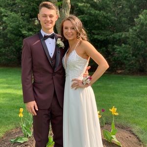 white and silver prom dress
